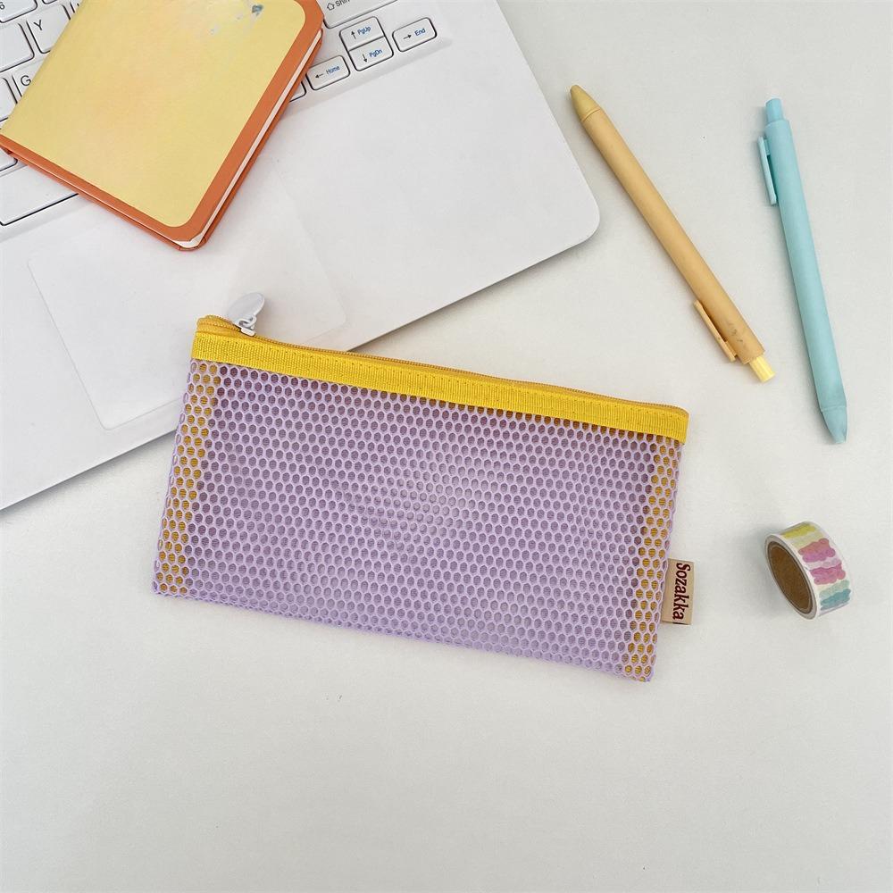 Simple Transparent Zipper Pencil Case Mesh Cosmetic Storage Bag Clear Stationery Bag Nylon Makeup Pouch Portable Travel Handbag