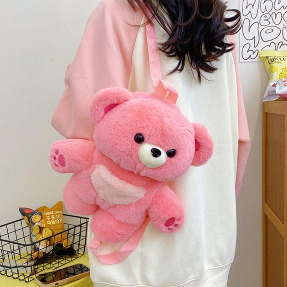 Multicolour Plush Shoulders Bag 3D Bear Animal Bag Sweet Plush Bear Backpack Outdoor