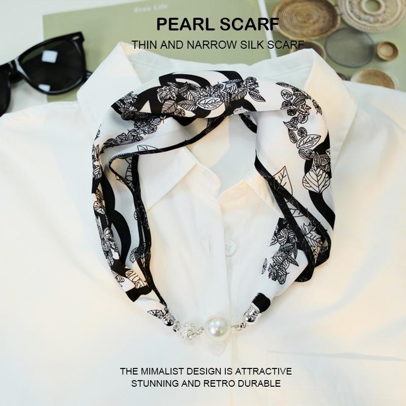 Elegant Silk Scarf with Magnetic Buckle and Pearl Necklace - Stylish Clavicle Chain for Women