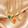 Fashion Opal Pendant Necklace for Women, Stainless Steel Colorful Natural Stone Necklace, Luxury Aesthetic Jewelry Gifts