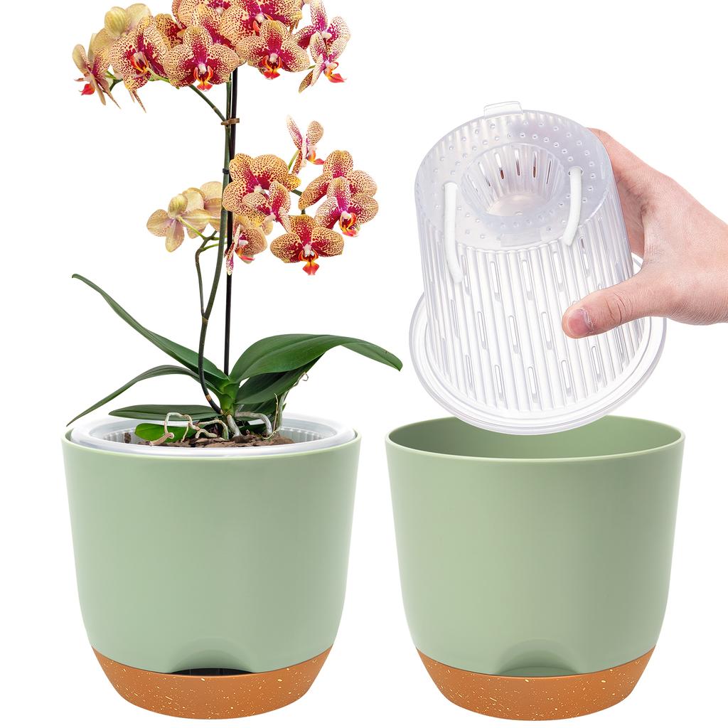 2PCS Orchid Pots with Holes for Repotting Flower Pot Plastic Orchid Pot Inner Orchid Planter Self Watering Plant Pot with Inje