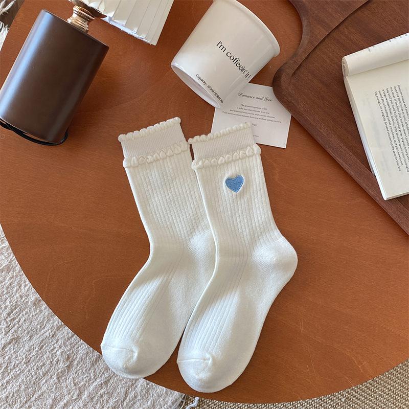 

Теплые осенне-зимние носки-гольфы с бантиком и надписью Love 1 pair синий