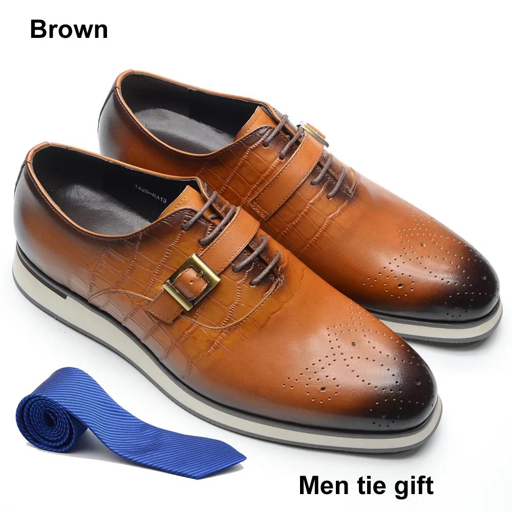 Genuine Leather Men's Oxford Shoes Flats Lace-Up Monk Strap man Sneakers Brogue Business Casual Formal Shoes for Men