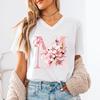 AZ 26 Alphabet Unisexs VNeck TShirt Pink Sakura Letter B Graphic T Shirts Unisex Letters ABCD Casual Tees Fashion Y2K Tops