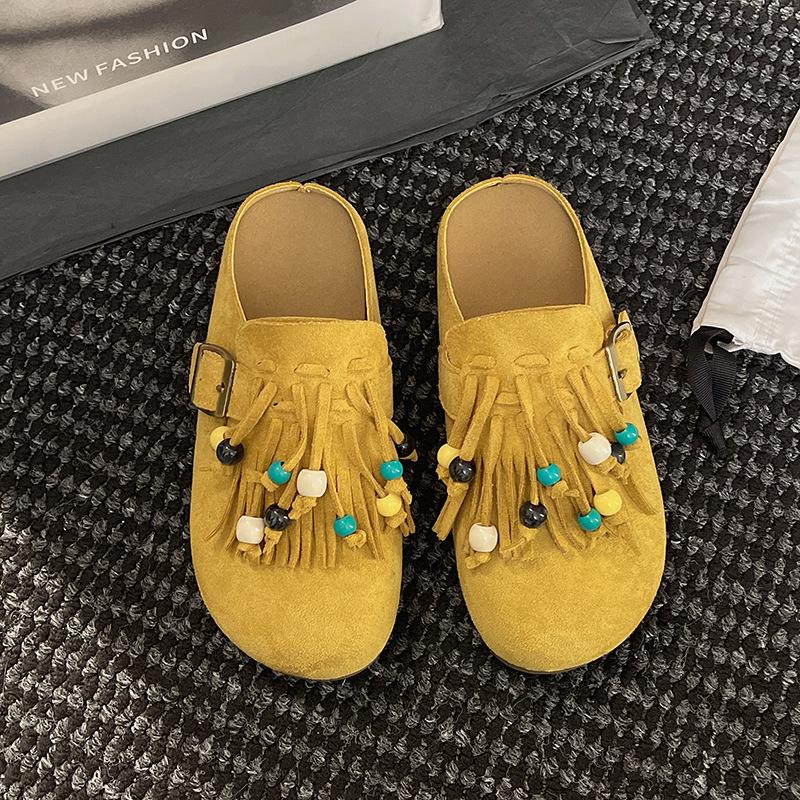 

Baotou slippers new platform beaded 2025 autumn retro Boken shoes half a pack of cool slippers outer slippers 40 жёлтый