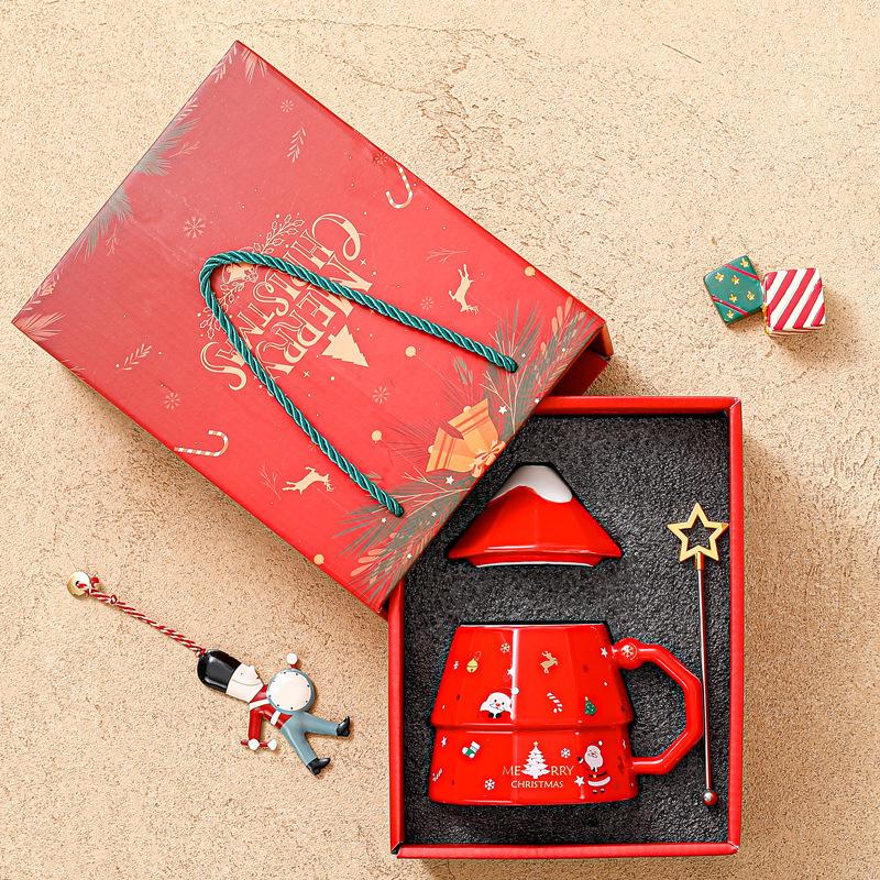 Creative Christmas Mug Christmas Tree Ceramic Cup with Lid Spoon Large Capacity Coffee Cup