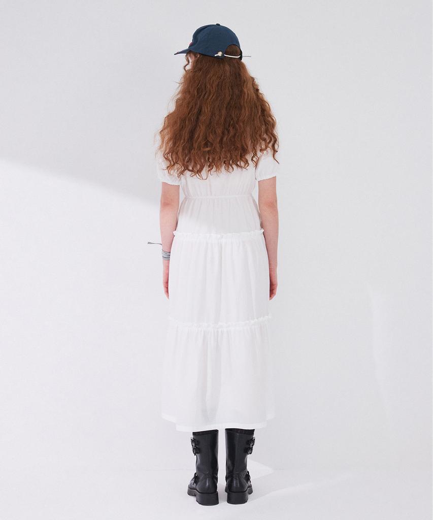 Between A And B Frill Tiered Long Dress [White]