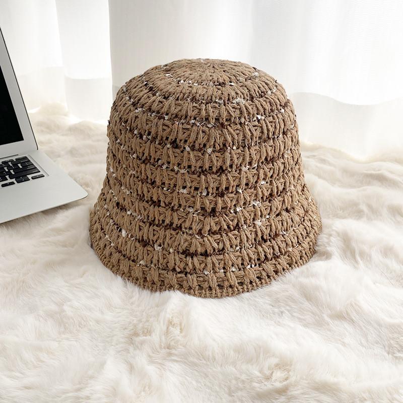 Fashionable Round Top Short Brim Knit Hat For Women Sun Protection Breathable Pink Black Khaki Blue Rose Beige