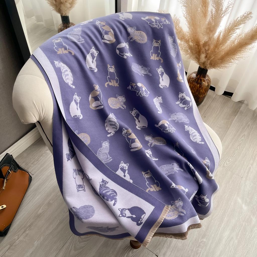 Elegante Senhoras Animal Gato Pashmina Outono Inverno Grosso Calor Dupla Face Borla O Xale Cobertor À Prova de Vento À Prova de Frio Cachecol