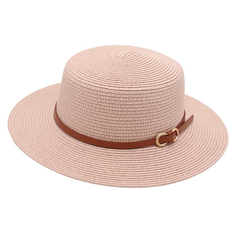 Straw Hat Female Sun Hat Belt Buckle Bucket Hat Flat Top Mother Hat Big Brim Cool Hat Seaside Beach Hat