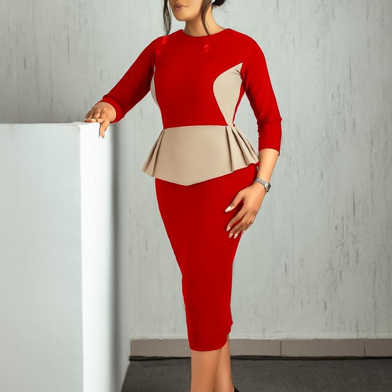 Women's Autumn New Fashion Temperament Elegant Color Package Buttock Dress