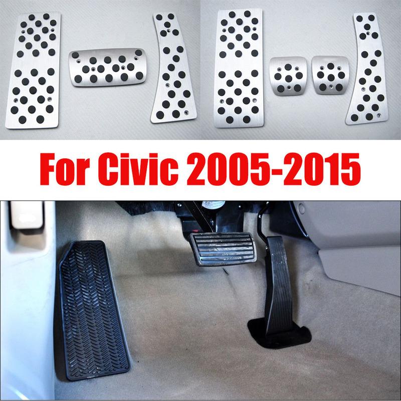 For Honda Civic 2005- LHD Aluminum Pads Pedal Set Gas Accelerator Brake Footrest AT / MT Car Accessories Need Drilling