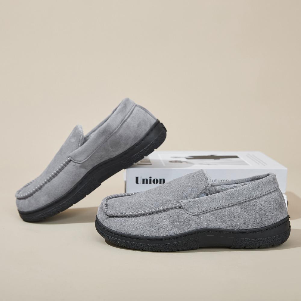 Men's Fluffy Warm Moccasin Slippers Closed Back Non Slip Indoor Outdoor House Bedroom Slippers Fleece Lined Winter