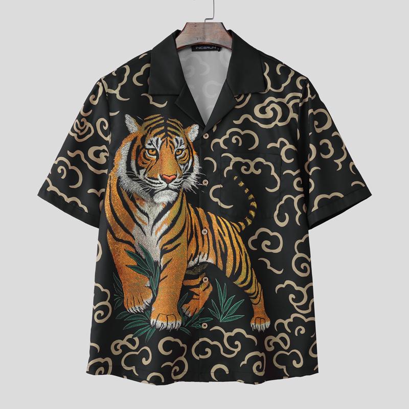 

INCERUN Summer Men Lapel Neck Short Sleeve Print Buttons Casual Shirts M