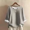 Women's Casual Three-quarter Sleeve Round Neck Gradient Color Printed Cotton And Linen Top