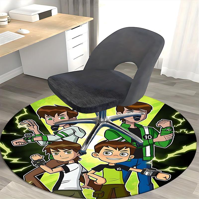 1pc Ben 10 Alien Force Round Carpet - Anime Design Office Chair Mat, Non-Slip Rug for Home Decor, Living Room, Bedroom