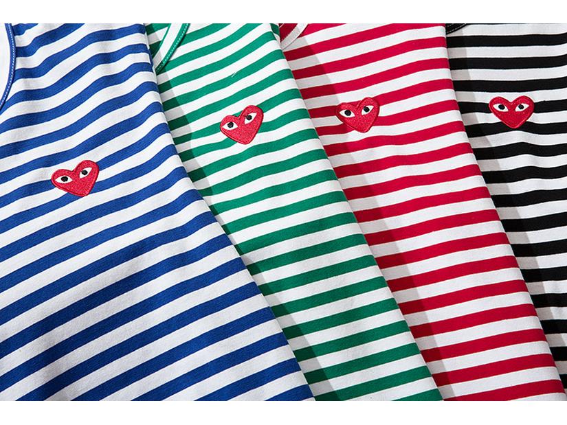 Unisex Çizgili Japon Tarzı Nakışlı Uzun Kollu Üst