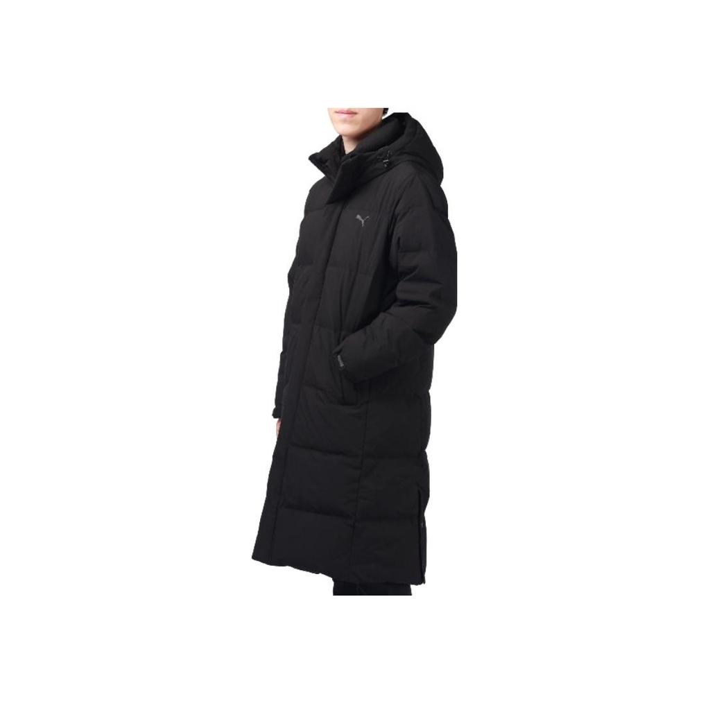 Puma Logo Print Solid Color Mid-Length Hooded Down Jacket Unisex Outerwear Black 932587-01