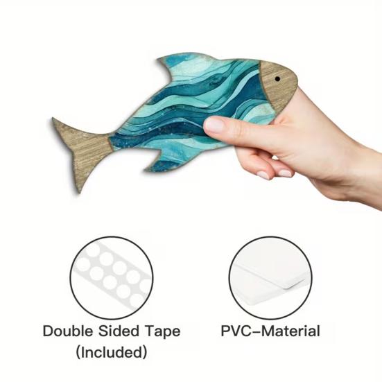 3 Pcs Wooden Fish Wall Decor Nautical Coastal Theme Wall Art Vintage Beach Blue Fish Wall Sculpture for Lake House Bathroom Bedroom Decor