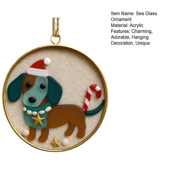 Sea Glass Art Dog Ornament Hanging Dog Sea Glass Christmas Tree Ornament Handcrafted Pet Memorial Decoration for Holiday Home Party Decor