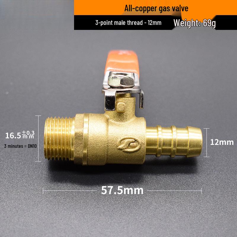 Copper/Gas Ball Valve with Hose Barb: 1/2", 3/8", 1/4" Plug, 8/10/12mm Drain Valve/Gas Nozzle.