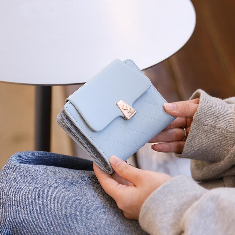 

Женский короткий кошелек с простой и универсальной пряжкой Niche Short Wallet синий