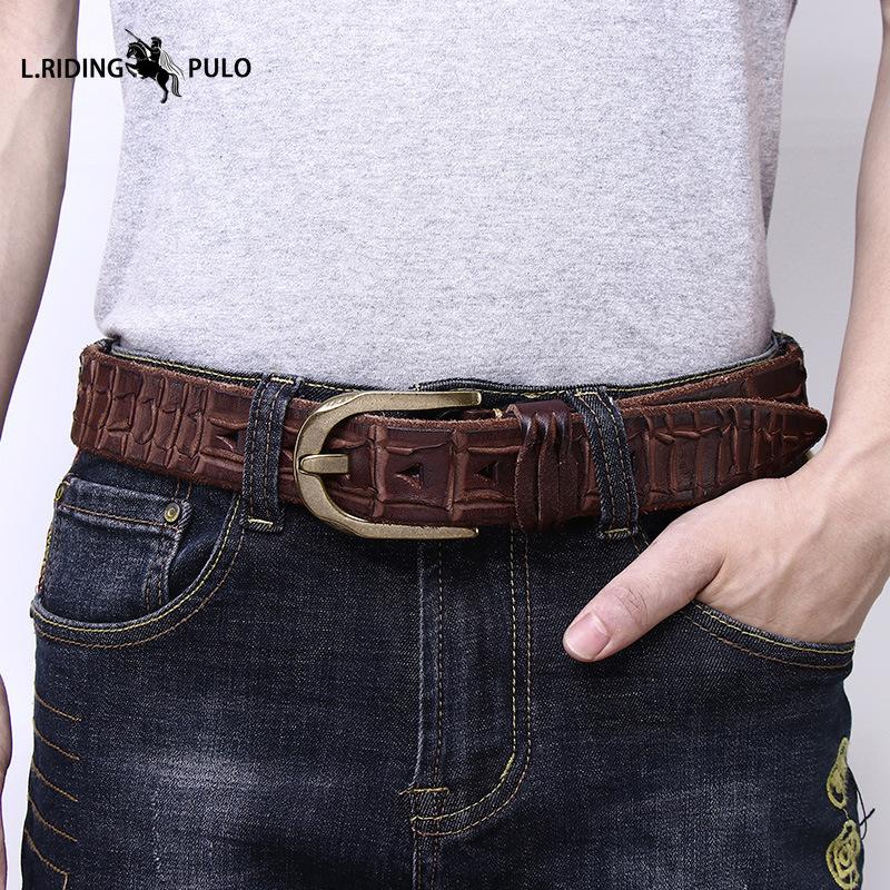 Personalized Trendy Thickened Top Layer Cowhide Belt Men's Genuine Leather Pin Buckle Retro Ins Style Distressed Jeans Belt