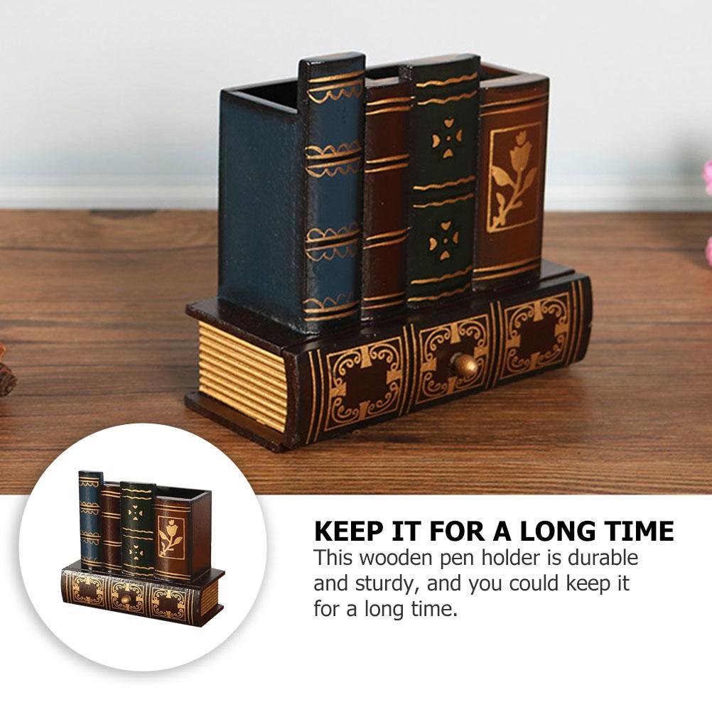 Stiftebehälter aus Holz im Vintage-Stil, Retro-Stiftehalter, gefälschter Buch-Stiftehalter, Stiftebehälter im europäischen Stil für Büro, Wohnheim, Zuhause