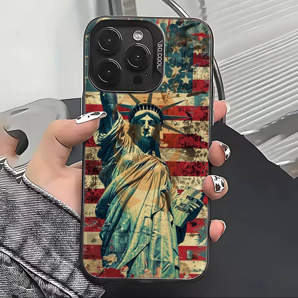 

USA A-America Flag Phone Case For iPhone 17,16,15,14,13,12,11 Plus,Pro Max,XS,Colorful Silver Black Cover iPhone12ProMax