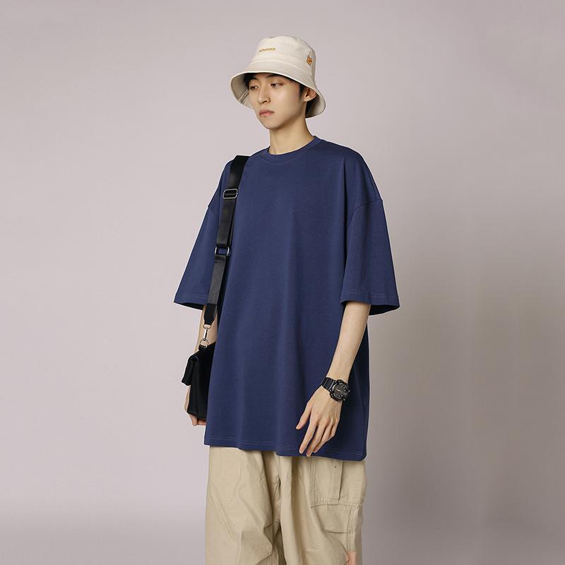 IELGY Solid Color Loose Short-sleeved T-shirt Base Men