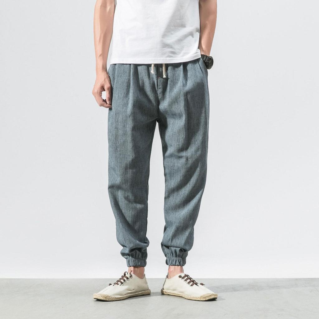 Men's Thin Solid Color Drawstring Lantern Pants Mid Waist Simple Sports Casual Pants