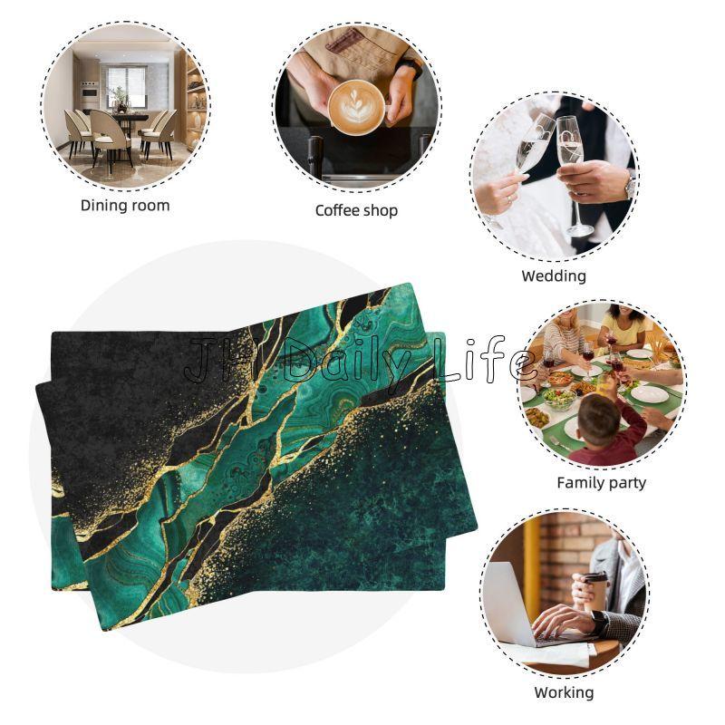 Green Gold Marble Table Placemats Set of 4 Linen Waterproof Heat Resistant Non Slip Washable Linen Table Mats 18x12 Inches