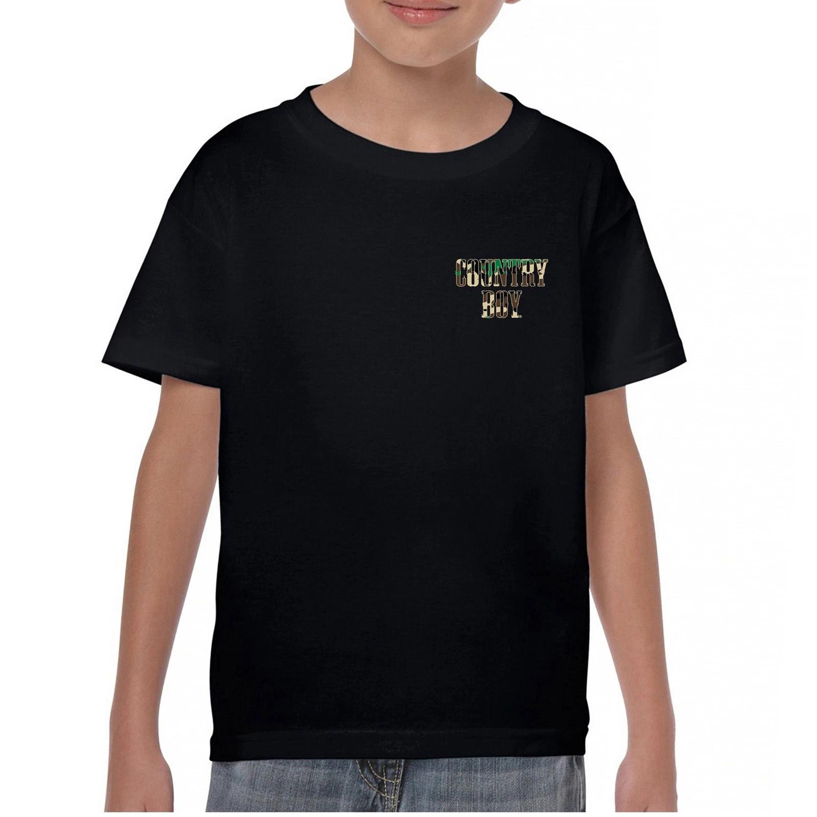 Country Boy Camo Crest Youth kids boys T-Shirt Small Town Rodeo Cowboy Military Kids 110
