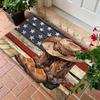 Retro American Flag Cowboy Doormat Ultra-Soft Flannel Rug, Western Boot Hat Design Non-Slip Machine Washable Door Mat