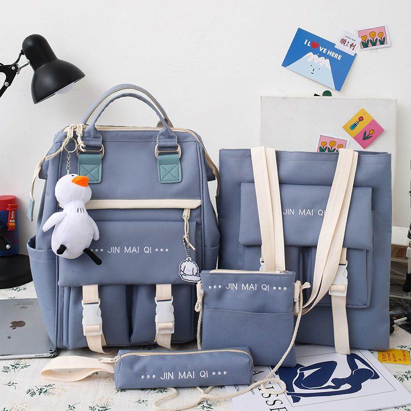 Internet Celebrity Backpack Set Female Students Korean Version of Fashionable Versatile Backpack Middle High School Students  Large Capacity Backpack