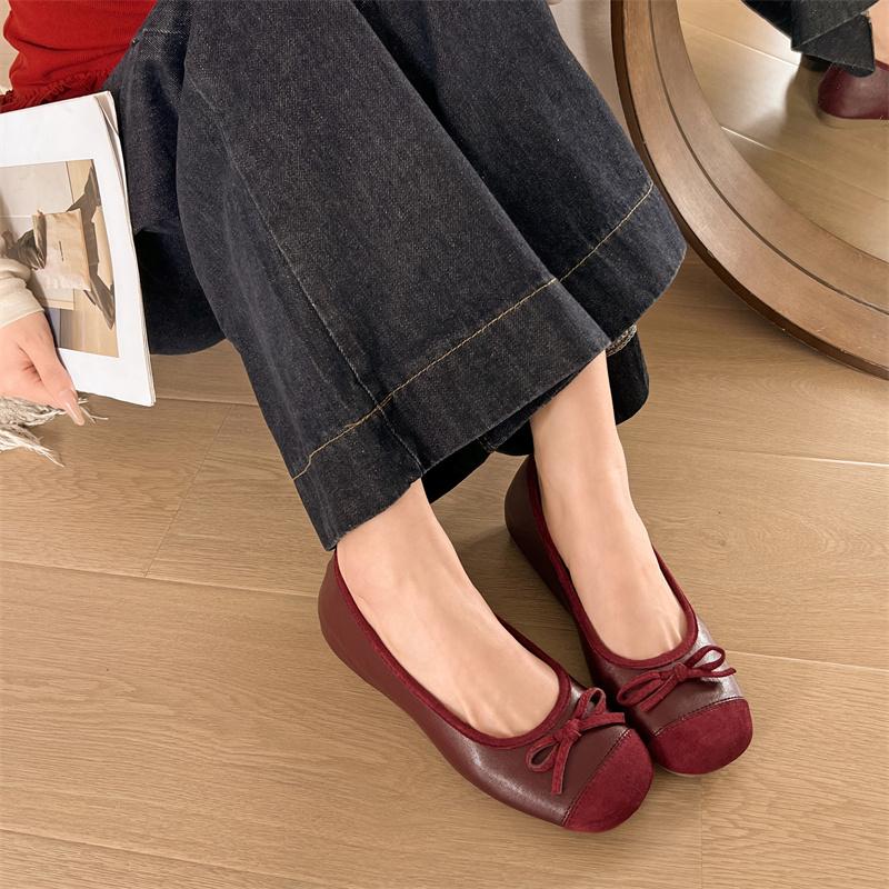 

New Style Women s Red Elegant Bowknot Round Toe Women s Flat Comfort Slip-On Ladies Ballerina Single Mules Shoes Zapatos Mujer 40 красный