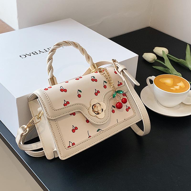 Borsa a Mano Casual alla Moda da Donna PU Decorazione a Fantasia di Ciliegie Mini Borsa a Spalla da Donna Borsa a Tracolla per Pendolarismo Shopping Uscite