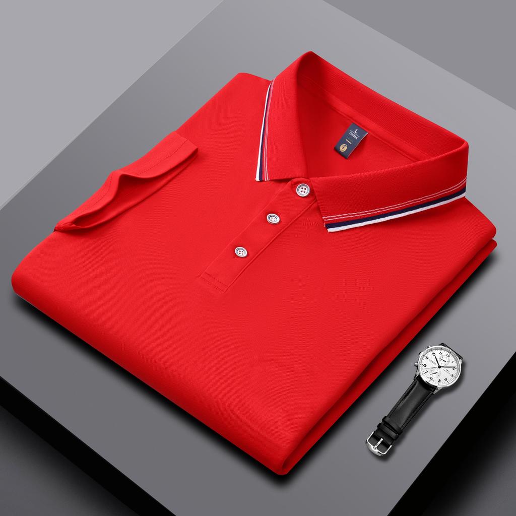 Polo da Uomo e da Donna Estate Nuove T-shirt a Collo Rigato Splicing Colore di Alta Qualità Business Tinta Unita Maniche Corte