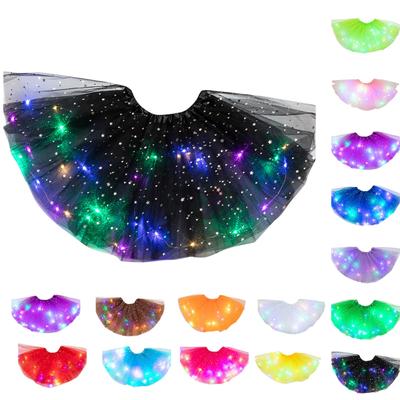 Halblanger Pailletten-Lichtemitterrock aus Tüll für Damen mit LED-Licht