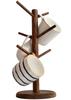 Baum Tassenhalter 6 Haken Holz Kaffeetassenregal Baumform Tassenorganizer für Kaffeebar Küchenzubehör Braun