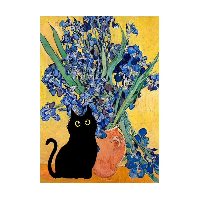 Van Gogh Black Cat Sunflowers Funny Art Matisse Monet Canvas Painting Posters And Prints Wall Pictures For Living Room Decor