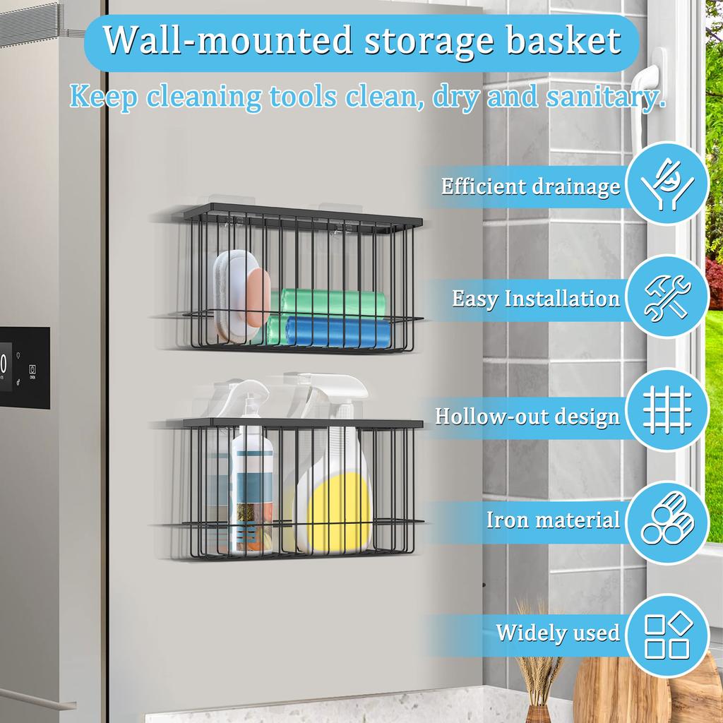 4 Pcs Metal Kitchen Wrap Organizer Rack Rustproof Kitchen Cabinet Door Storage Box Wall Mounted Storage Box No Drilling Needed