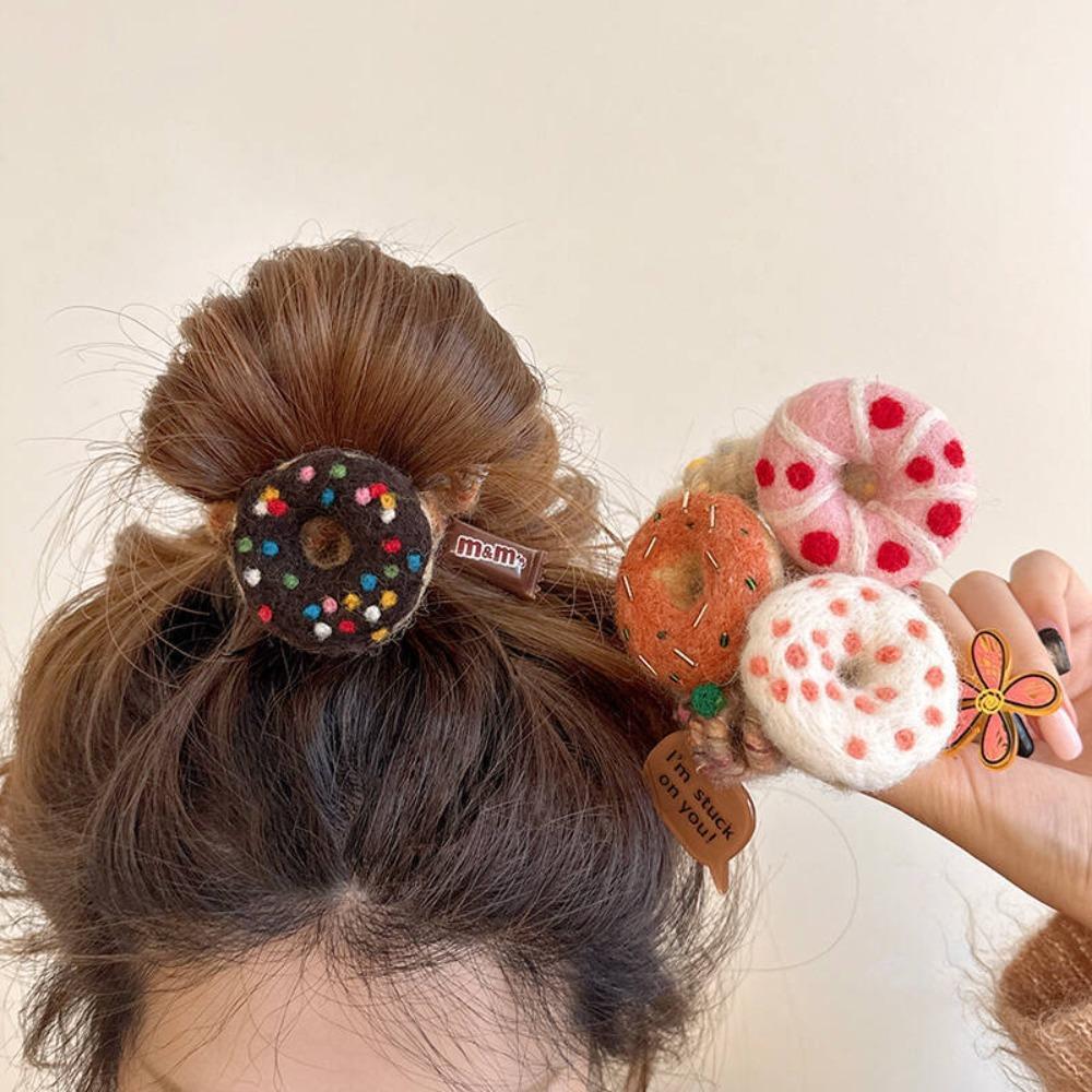 Wool Felt Telephone Line Hair Rope Straight Cookies Ponytail Holder Plush Donut Hair Ring  Daily