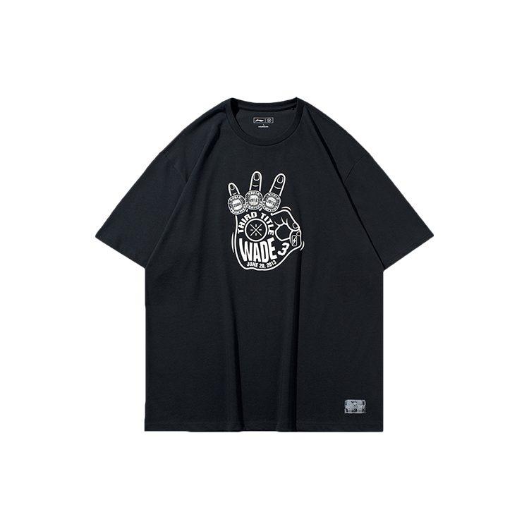 Li Ning T Shirts Men's Black Crew Neck Moderate Straight Fit AHSQ487-1