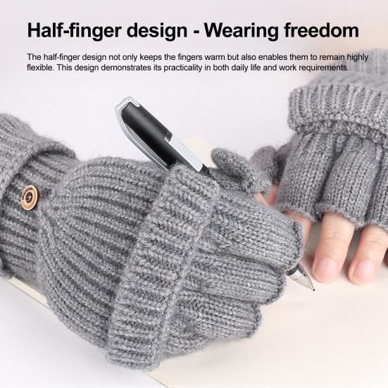 Winter Knitted Fingerless Gloves Knit Convertible Mittens with Flip Cover Men Women Warm Mittens for Typing Driving Stocking Stuffers Gifts