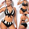Conjuntos de Biquíni Feminino com Estampa de Listras Finas Cintura Alta Maiô Feminino Sexy Tamanho Plus Size Duas Peças Roupas de Banho Maiôs de Praia