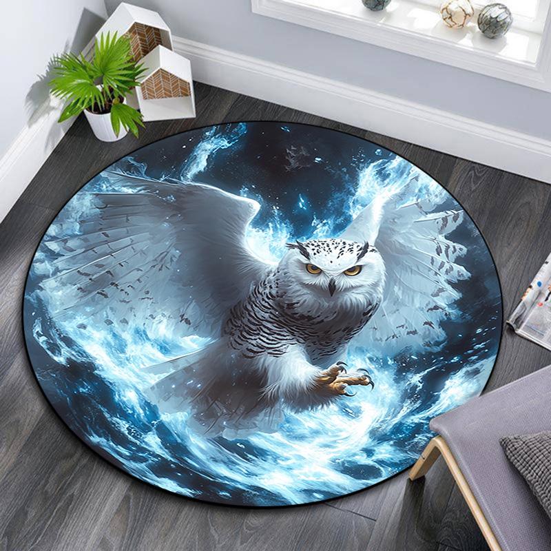 Magischer Schneeeulen Runder Teppich, Teppich für Wohnzimmer Schlafzimmer Sofa Spielzimmer Dekor, Rutschfeste Fußmatte