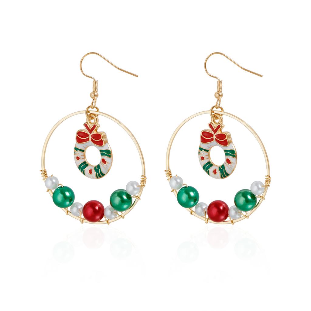 Christmas Earrings Ear Hanging Colorful Bells Pearl Element Earrings New Year's Scarf Gift