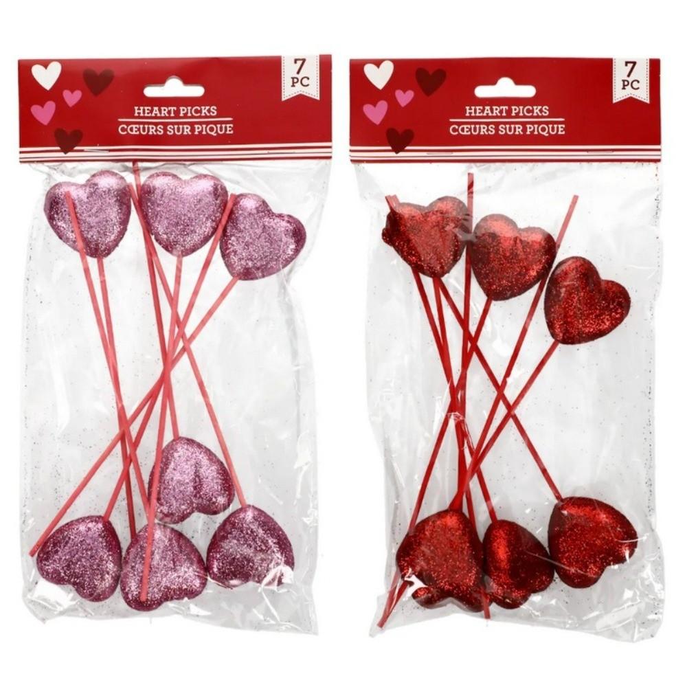 10pcs Shinny Glitter Hearts Stick Foam DIY Vase Pick Stick Flower Bouquet Red Heart Branch Dessert Cake Decor
