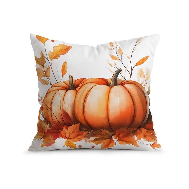 Home Decor Autumn Leaves, Pumpkins & Lanterns Pillow Covers Pattern Cushion Cover Suitable For Sofa Bedroom Car Pillow Cover